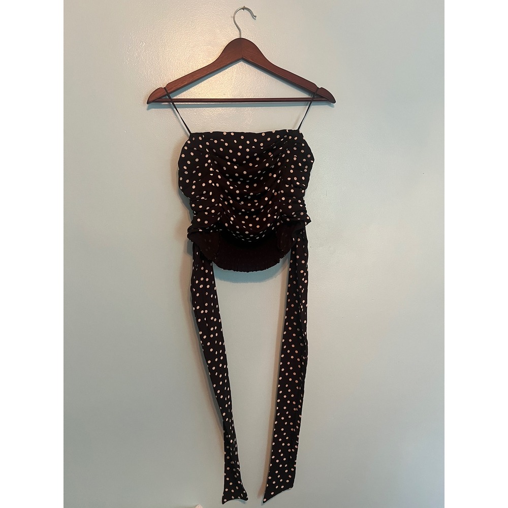 Polka Dot Multi-Way Halter Wrap Top Ruched Sheer Black 90s Coquette Glam